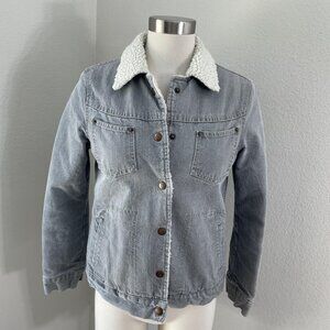 Vintage Katayone Adeli Jacket Womens 8 Gray Denim Sherpa Lined Pockets